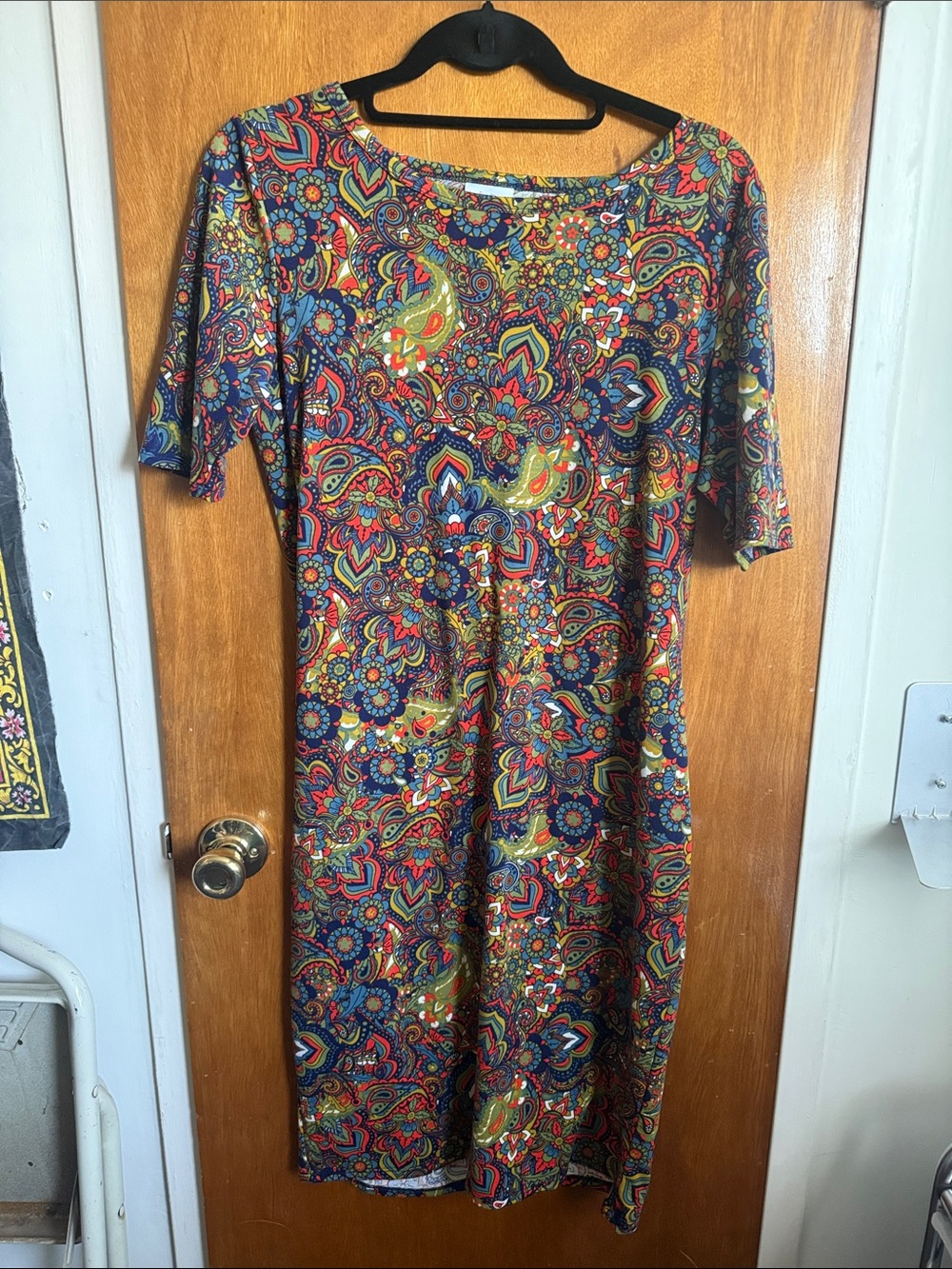 LuLaRoe Multicolor Paisley Midi Dress - Navy, Red, Green, Yellow